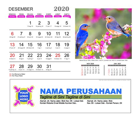 Kalender Meja 2020 Burung Cantik Download Gratis Template Vector Pdf