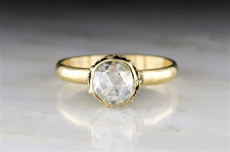Antique Victorian Engagement Ring Rose Cut Diamond With Fleur De Lis