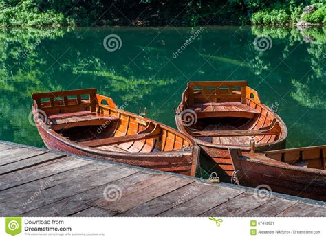 Traditional Wooden Boats At Forest Lake Pier Stock Image Image Of