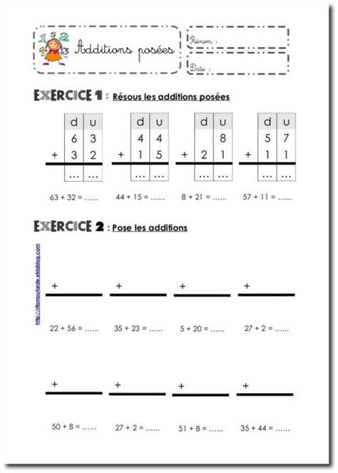 Vous avez déjà mis une note à ce cours. Fiches additions posées | Exercice ce1, Mathematique ce1 ...