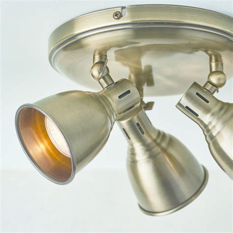 Country - Industrial LED Spotlight - 3 Light Round - Antique Brass - Lightbox