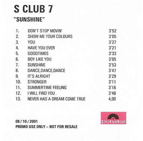 s club 7 sunshine 2001 wraparound insert cdr discogs