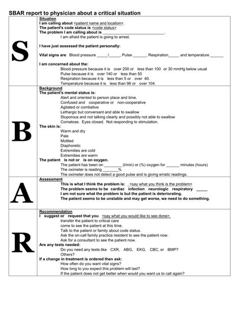 Sbar Worksheet