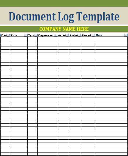 Document Log Templates Free Log Templates