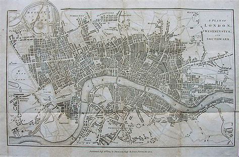 Antique Street Map Of London Westminster And Southwark Plan 1817