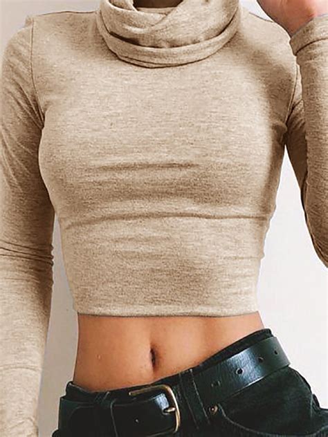 Women Sexy High Neck Cropped T Shirt Online Discover Hottest Trend