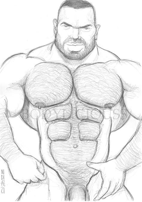 Oso Musculoso Arte Gay Dibujo Original Retrato Masculino Cuerpo