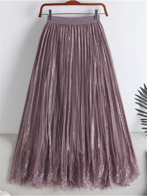 TIGENA Lace Tulle Long Skirt Women 2022 Autumn Winter Elegant Solid