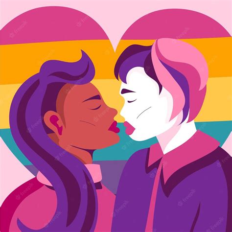 ilustración de beso de pareja de lesbianas de diseño plano vector gratis