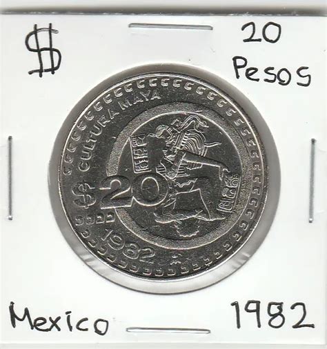 Vintage 1982 Mexico 20 Pesos Mayan Ball Player Cultura Maya Coin B12 9