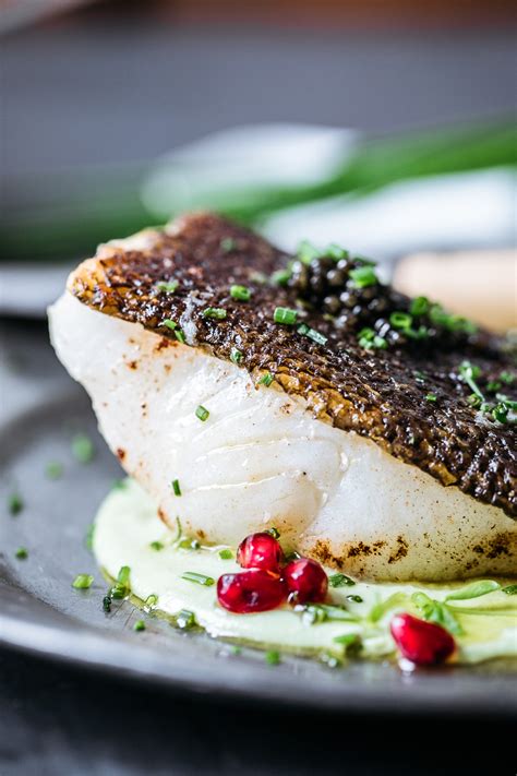 Add1tbsp — Pan Roasted Sea Bass With Edamame Chive Pomegranate And Roe Caviar