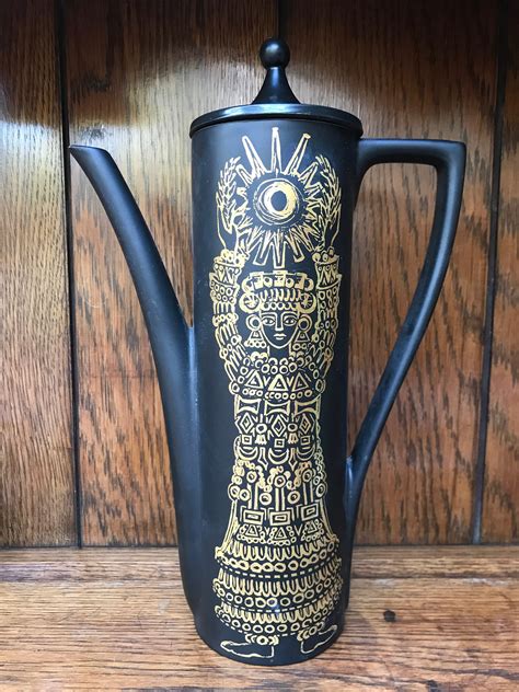 Rare Portmeirion Pottery 'Queen of Carthage' 1960s Coffee Set in Black and Gold, Complete and ...