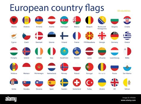 Vector Illustration Set Of European Country Flags With Names 50