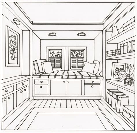 Drawing Of A Bedroom In One Point Perspective Drawing Arts