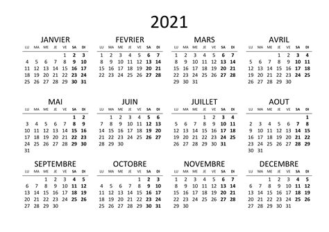 Calendrier Annuel 2021 Calendriersu