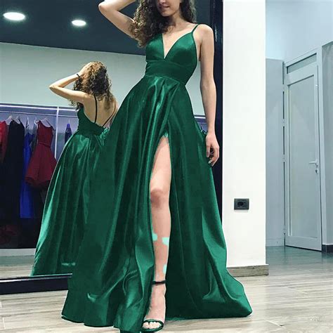 Emerald Green Prom Dresses Long Formal Evening Dresses Sexy High Slit Siaoryne