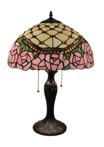 Pretty Pink Roses Stained Glass Dual Bulb Table Lamp Multicolored
