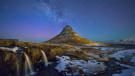Kirkjufell Landscape With Milky Way And Aurora Borealis Iceland