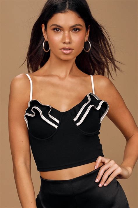 Sexy Black And White Top Ruffled Cami Bustier Crop Top Lulus