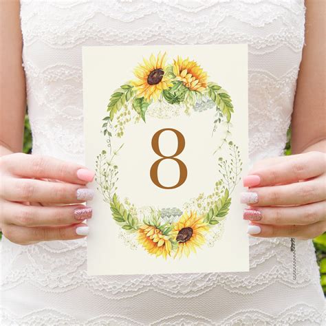 Rustic Sunflower Table Numbers Table Names Rustic Wedding Country W