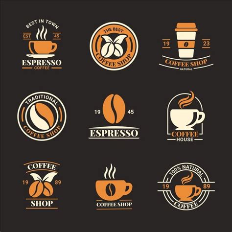 Coffee Shop Logos Badges And Emblems On Black Background Stock Photo