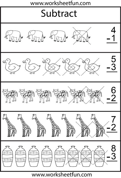 Picture Subtraction – 7 Kindergarten Subtraction Worksheets / FREE