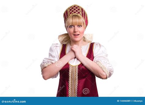 frau im russischen traditionellen kostüm stockbild bild von entsetzt kleidung 14446089
