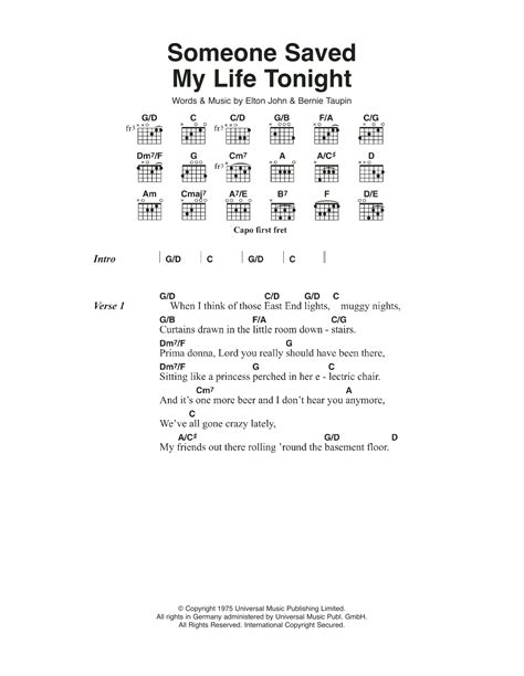 Someone Saved My Life Tonight Sheet Music Elton John Guitar Chords