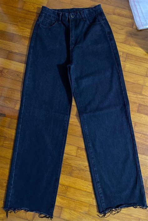 Black Wide Leg Jeans Womens Fashion Bottoms Jeans And Leggings On