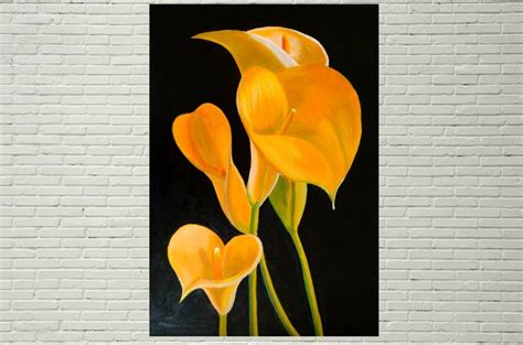 Calla Lily Painting Flower Original Art Yellow Floral Wall Art Etsy