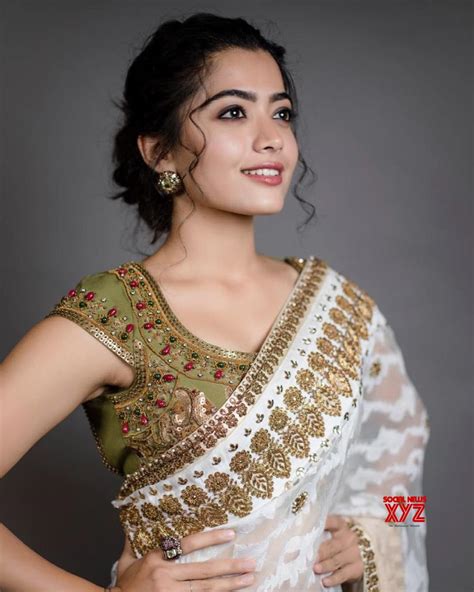 actress rashmika mandanna cute new stills in a saree social news xyz