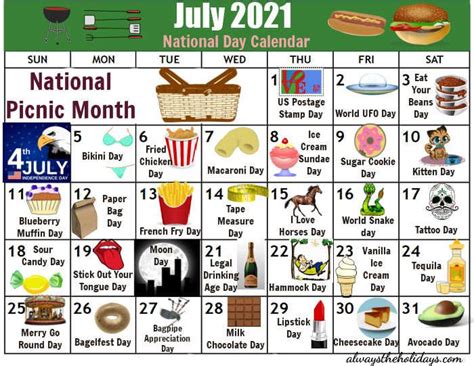 National Days In July National Holidays Silly Holidays August