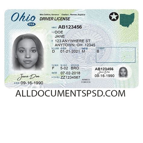 Ohio Driving License Template Psd