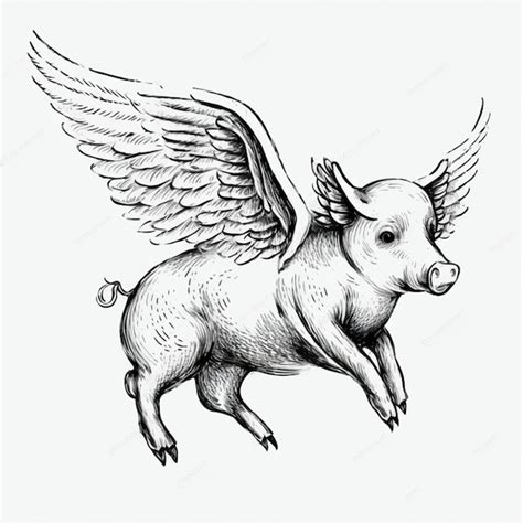 Premium Photo Drawing Of A Flying Pig With Wings And A Large Horn