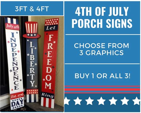 July 4th Wood Porch Signs / Sizes 3ft or 4ft tall / Multiple | Etsy
