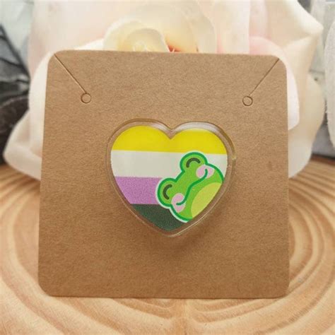 nonbinary frog pin clear acrylic heart pin pride flag frog etsy