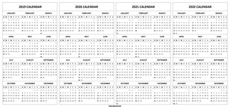 2019 2020 2021 2022 Calendar Blank Template 2021 Calendar Excel