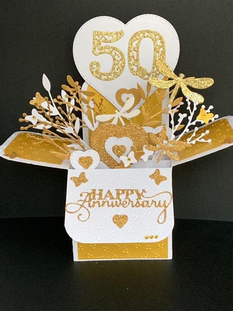 Avoid gluing the top of the tab or the image won't pop out properly. Golden wedding anniversary card 50th wedding anniversary ...