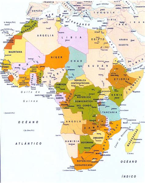 Mapa político coloreado de áfrica. Mapa Politico De Africa Grande con Paises y Capitales