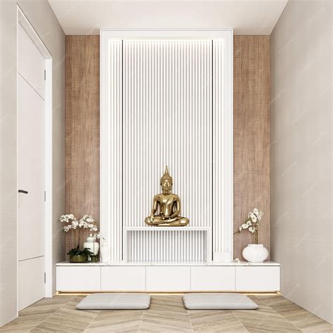Premium Photo 3d Rendering Modern Buddha Prayer Room And Feature Wall