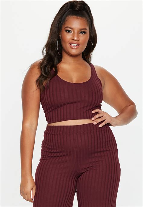 Plus Size Burgundy Ribbed Crop Top Missguided Plus Size Outfits