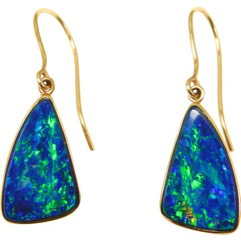 18k Lightning Ridge Black Opal Earrings Custom Estate Pieces Gorgeous