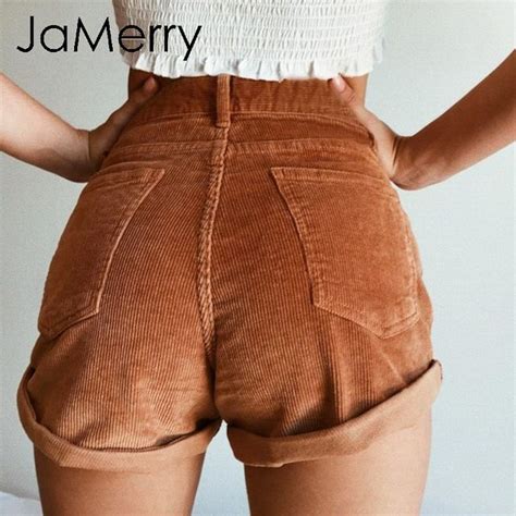 Vintage Corduroy High Waist Shorts Bottoms Women Casual Streetwear In 2020 With Images