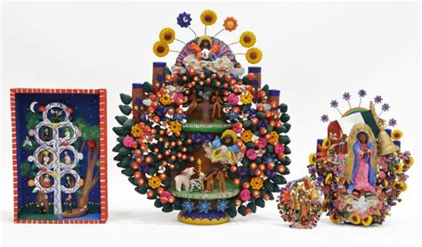 4diminutive Mexican Folk Art Ceramic Tree Of Life