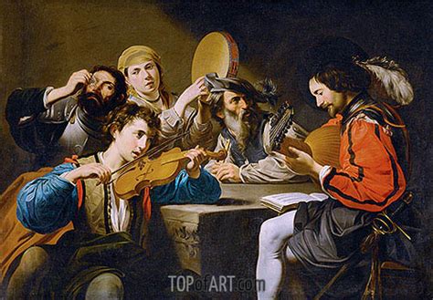 A Musical Gathering Valentin De Boulogne Painting