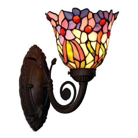 Bieye Tiffany Style Stained Glass Orchid Wall Sconces With 7 Inches Handmade Shade Pink Orchid
