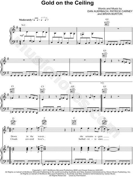 The song was used as the musical backdrop for the 2012 ncaa march madness tournament during its transmission by the tbs, cbs, tnt and trutv networks. The Black Keys "Gold on the Ceiling" Sheet Music in G ...