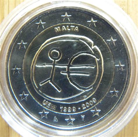 Malta 2 Euro Coin 10 Years Euro Wwu Uem 2009 Euro Coinstv
