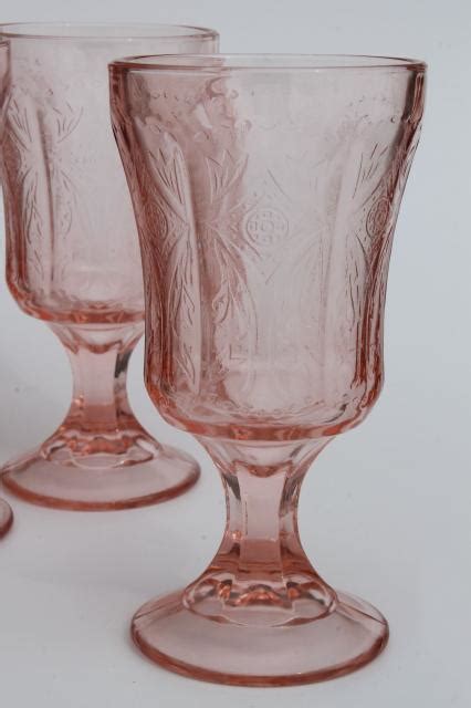 Vintage Pink Glass Water Glasses Recollection Reproduction Depression Glass Goblets