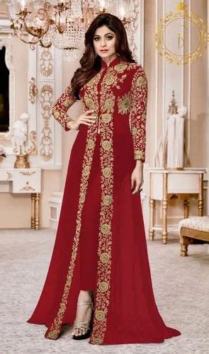 Party Wear Faux Georgette Embroidered Work Semi Stitched Anarkali Salwar Suit At Rs 2860piece
